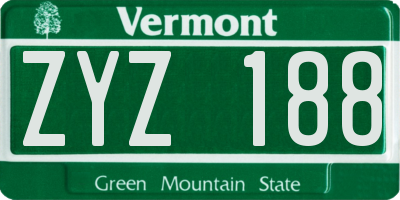 VT license plate ZYZ188