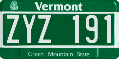 VT license plate ZYZ191