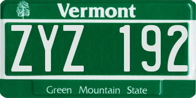 VT license plate ZYZ192