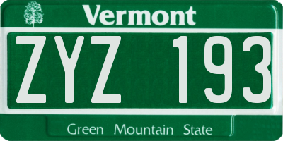 VT license plate ZYZ193