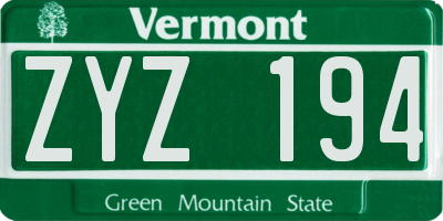 VT license plate ZYZ194