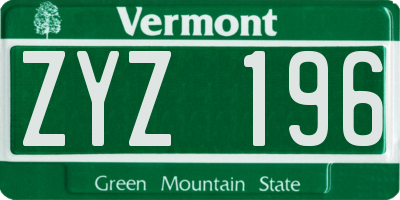 VT license plate ZYZ196