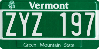 VT license plate ZYZ197