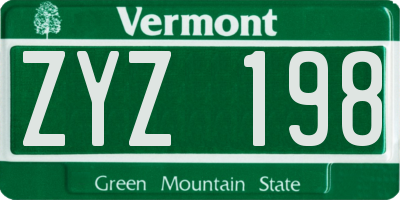 VT license plate ZYZ198