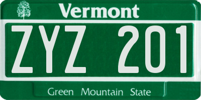 VT license plate ZYZ201