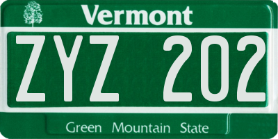 VT license plate ZYZ202
