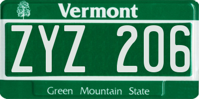 VT license plate ZYZ206
