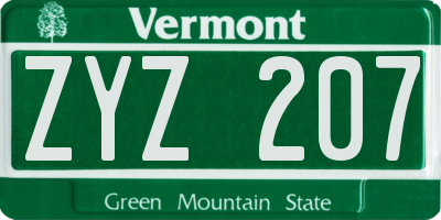 VT license plate ZYZ207