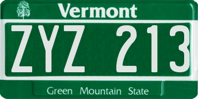VT license plate ZYZ213