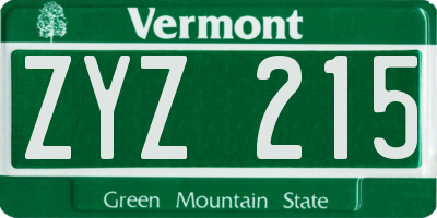 VT license plate ZYZ215