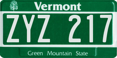 VT license plate ZYZ217