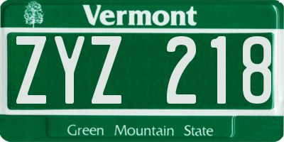 VT license plate ZYZ218