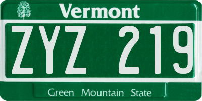 VT license plate ZYZ219