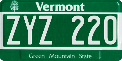 VT license plate ZYZ220