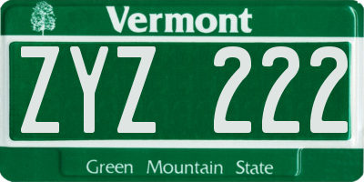 VT license plate ZYZ222