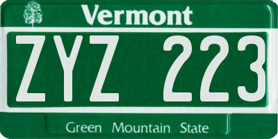 VT license plate ZYZ223