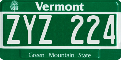 VT license plate ZYZ224