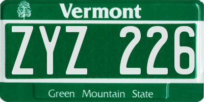 VT license plate ZYZ226