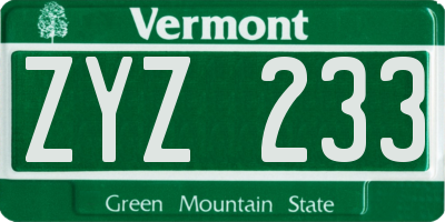 VT license plate ZYZ233
