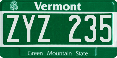 VT license plate ZYZ235