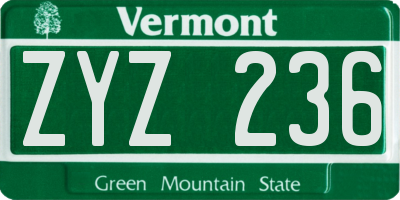 VT license plate ZYZ236