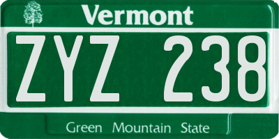 VT license plate ZYZ238