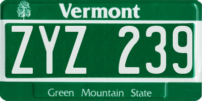 VT license plate ZYZ239