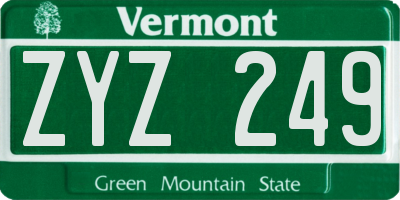 VT license plate ZYZ249