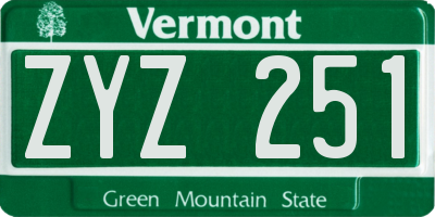 VT license plate ZYZ251