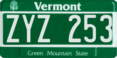 VT license plate ZYZ253