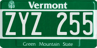 VT license plate ZYZ255