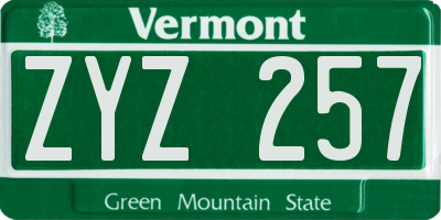 VT license plate ZYZ257