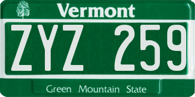 VT license plate ZYZ259
