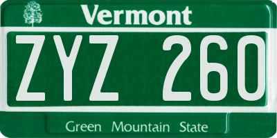 VT license plate ZYZ260