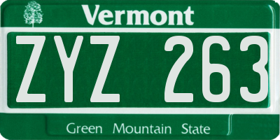 VT license plate ZYZ263