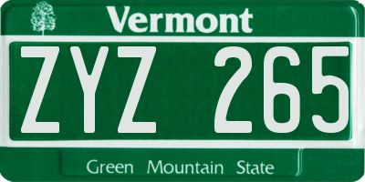 VT license plate ZYZ265