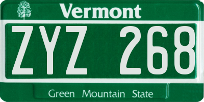VT license plate ZYZ268