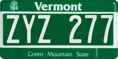 VT license plate ZYZ277