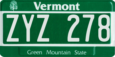 VT license plate ZYZ278
