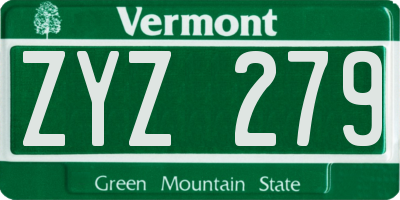 VT license plate ZYZ279