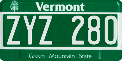 VT license plate ZYZ280