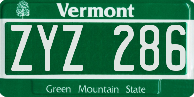 VT license plate ZYZ286