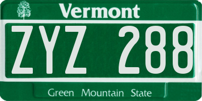 VT license plate ZYZ288
