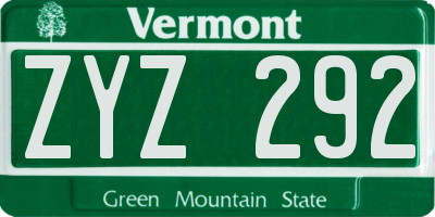 VT license plate ZYZ292