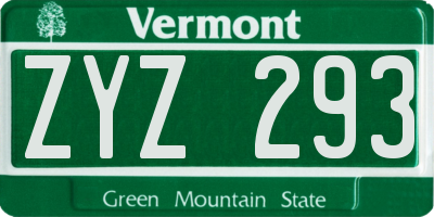 VT license plate ZYZ293