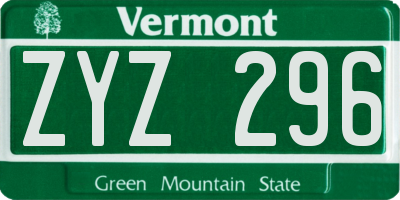 VT license plate ZYZ296