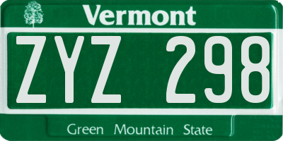 VT license plate ZYZ298