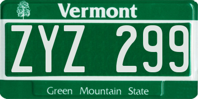 VT license plate ZYZ299