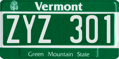 VT license plate ZYZ301