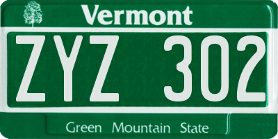VT license plate ZYZ302